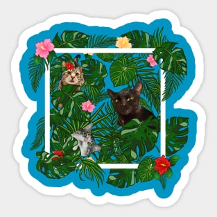 Tropical Jungle Cats and Kitties With Flowers Sticker